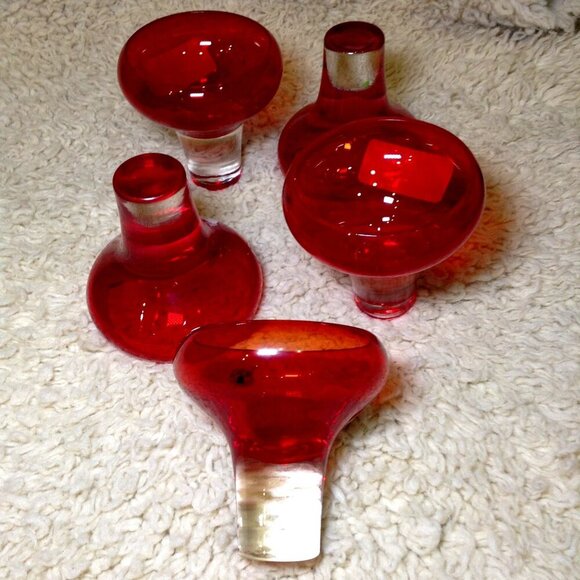 VINTAGE 5 Amber MCM Fiery Red Martini Glasses; Hand Blown, Quality, Unique, Chic - Picture 1 of 7